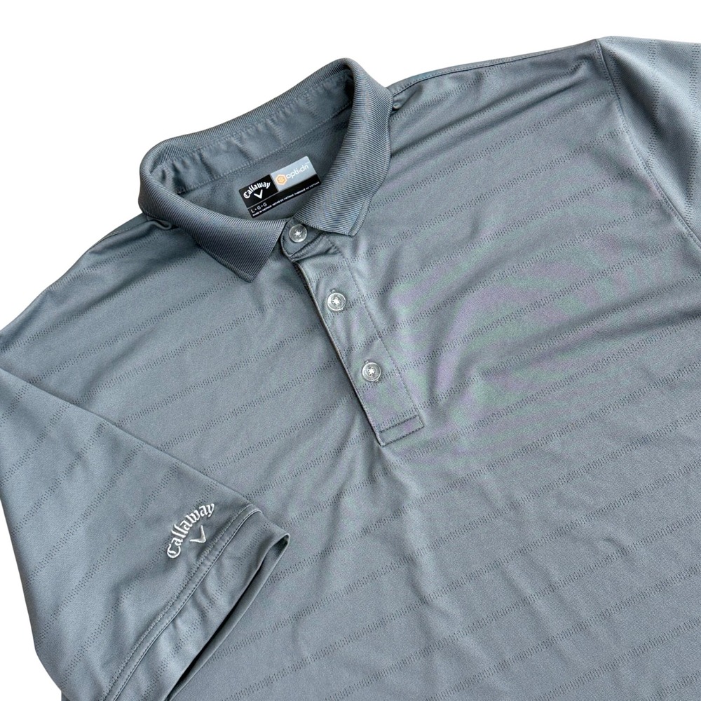 Callaway Opti-Dri Textured Stripe Golf Polo Shirt Mens Lg Grey Outdoor Gorpcore